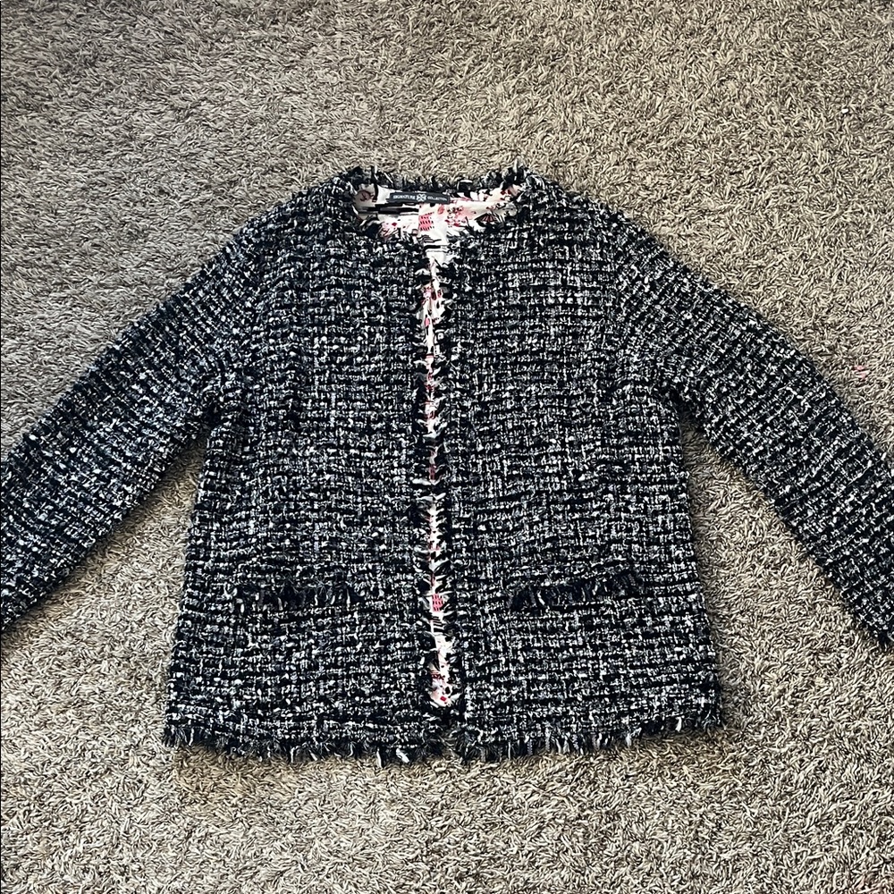 Women Blazer Black Tweed Jacket with pocket Size Medium